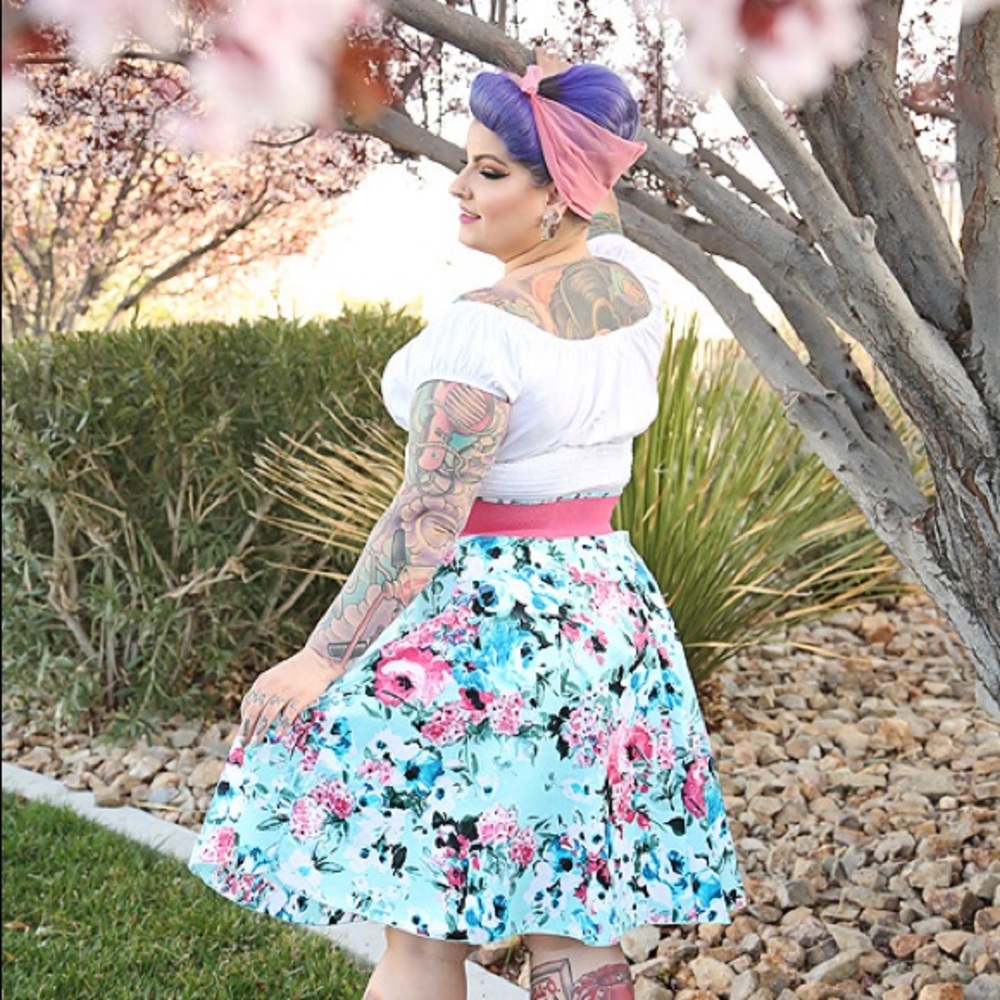 BRAND NEW Floral swing pinup skirt smocked elastic waist (belt not included)